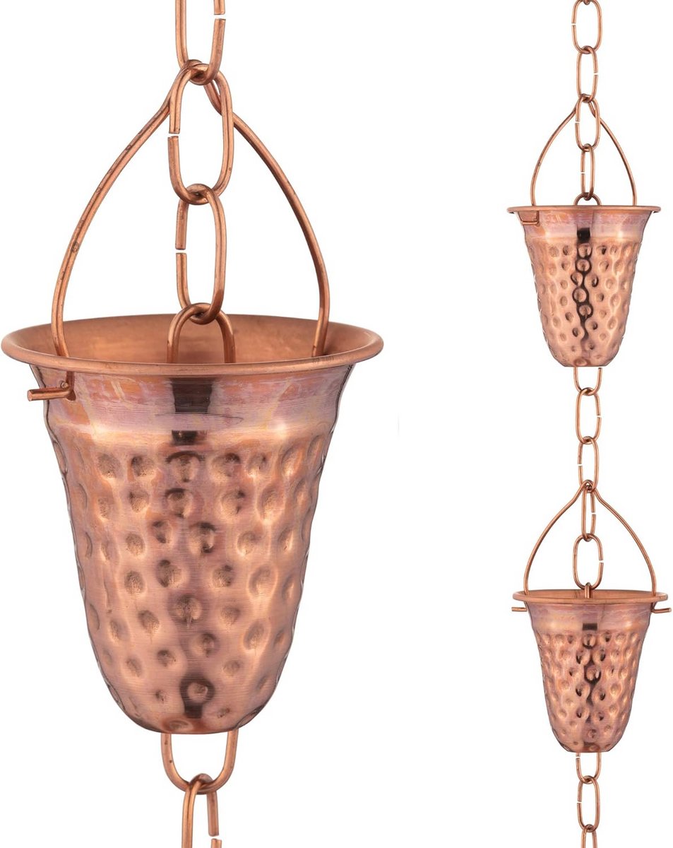 Regenketting - Decoratieve watergeleider - Tuin decoreren - Koperen hamerslag design - 2.6 meter - Koper
