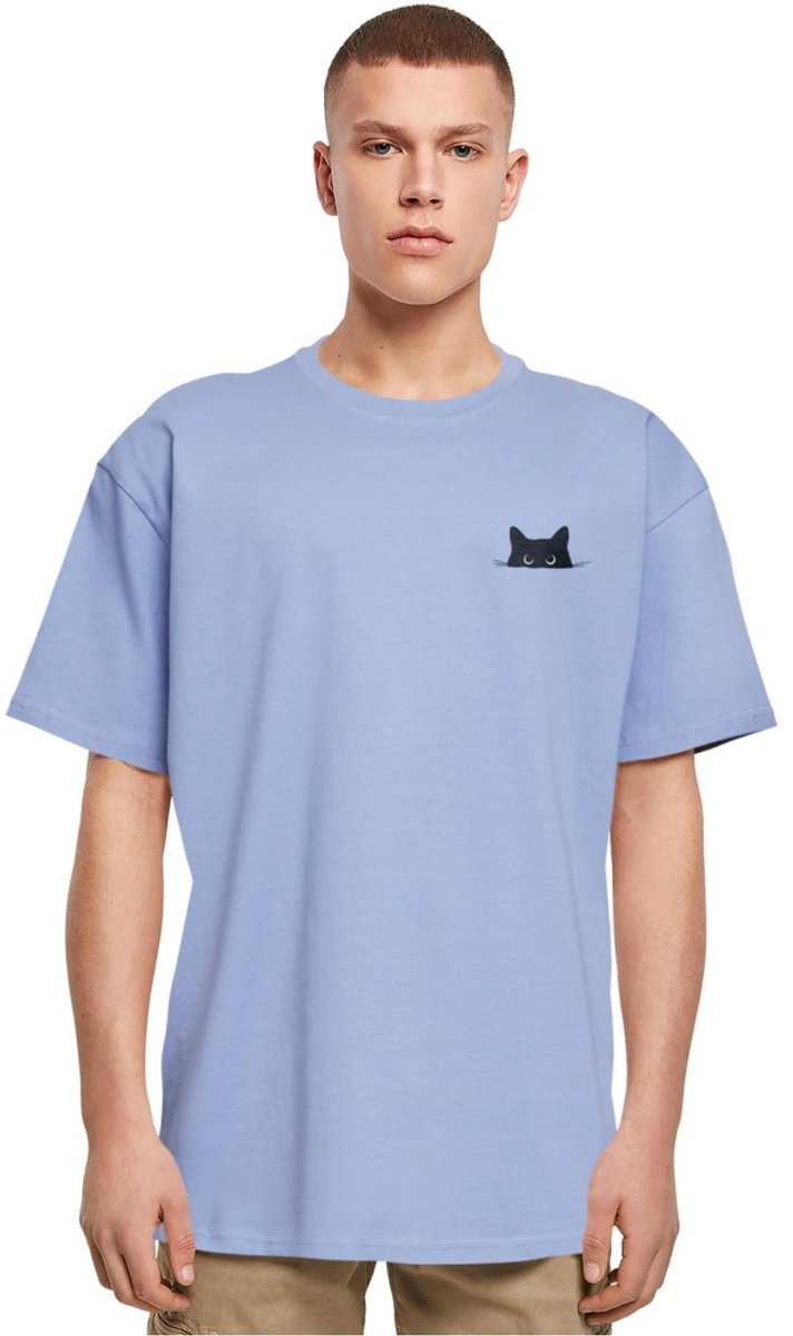 Merchcode - Halloween Cat Heren Tshirt - S - Blauw