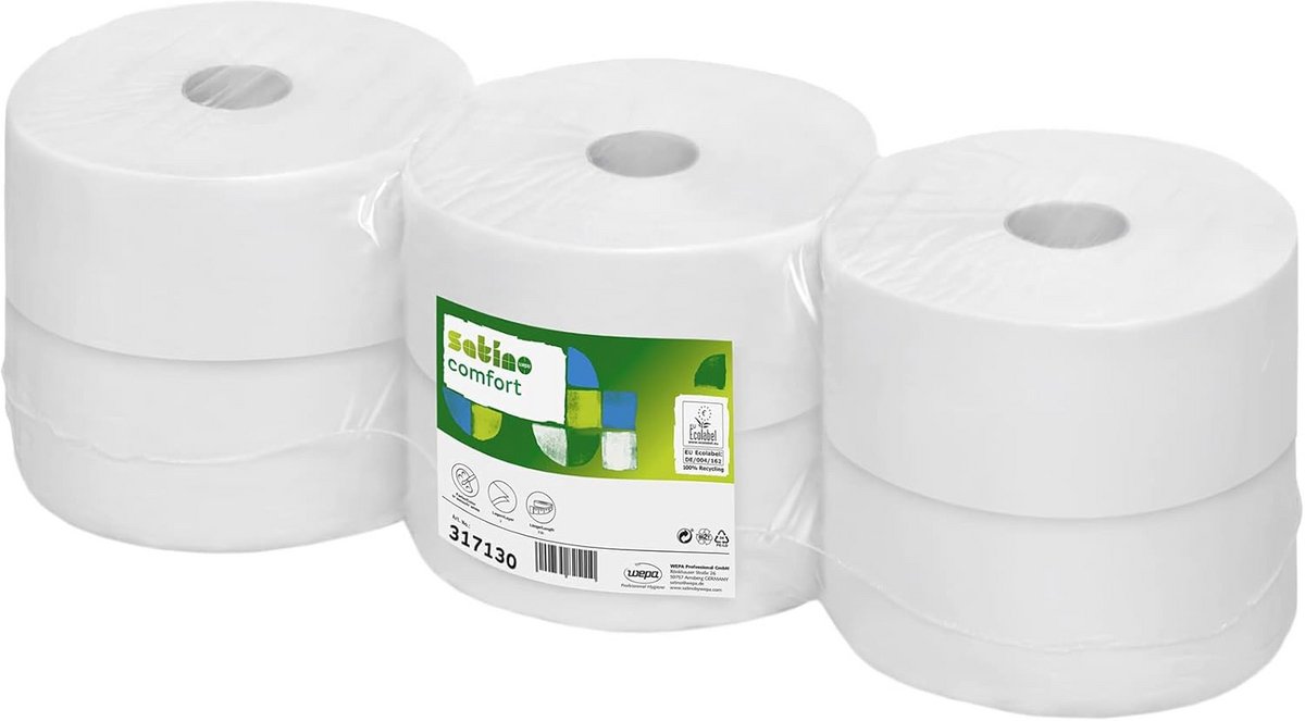 Toiletpapier Jumbo Rollen - Zacht papier - Veelgebruikt toilet - 2-laags comfort - 6 x 380m - Wit