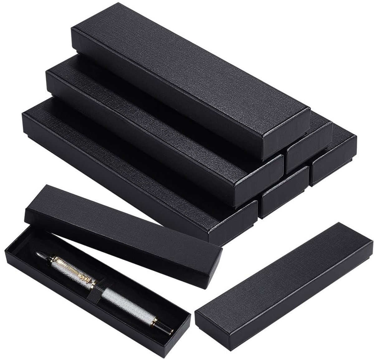 Dailygoods- Balpennen 18 Stuks - Geschenkdoos Karton - Zwarte Doosjes - Sieradendoosjes - Afmetingen 17,4 x 4,4 x 2,2 cm - Voor Bruiloft/Verjaardag