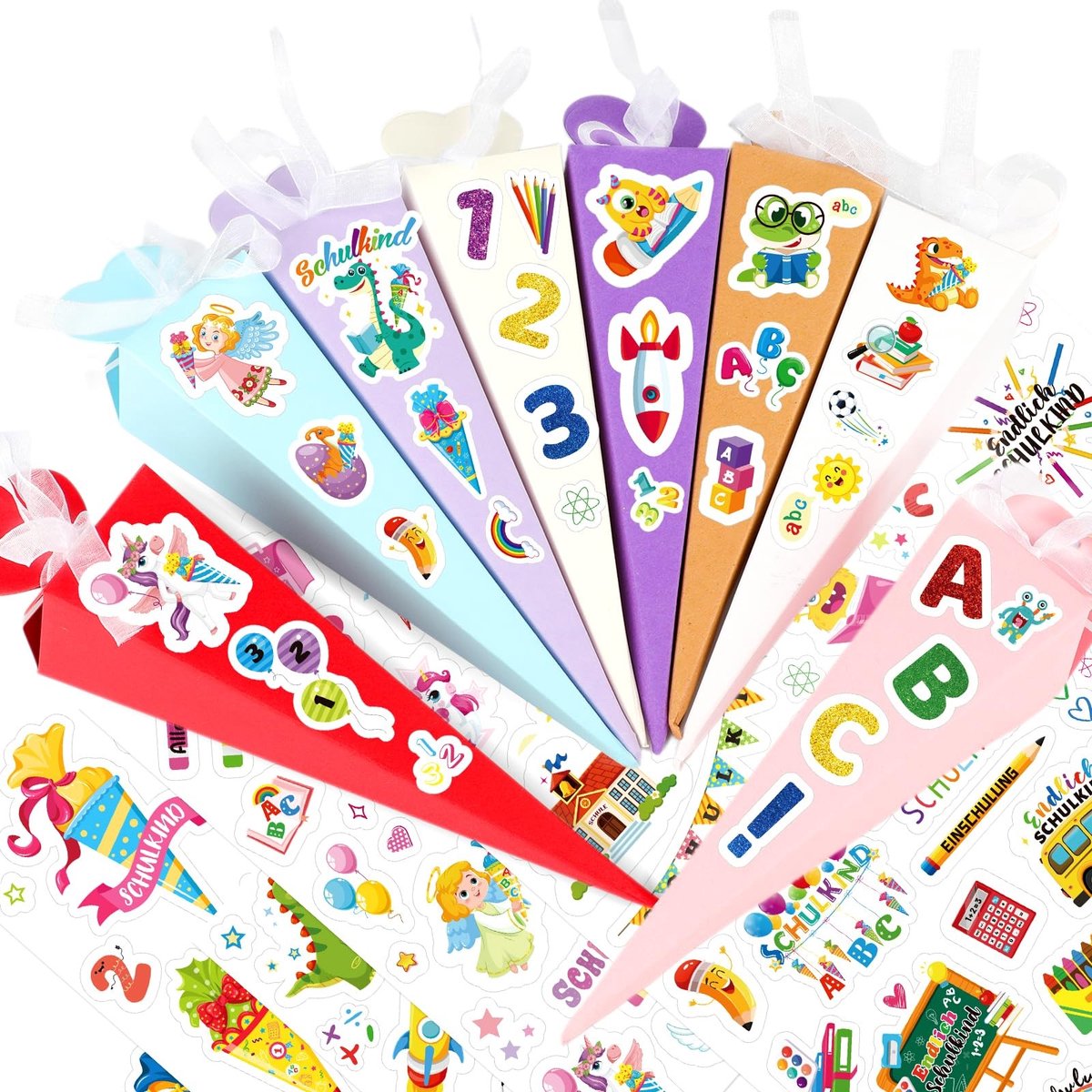 Dailygoods- Schoolzakjes 32 stuks - Snoepzakken - Geschenkdozen - Eerste schooldag - Doe-het-zelf stickers - Creatief ontwerp