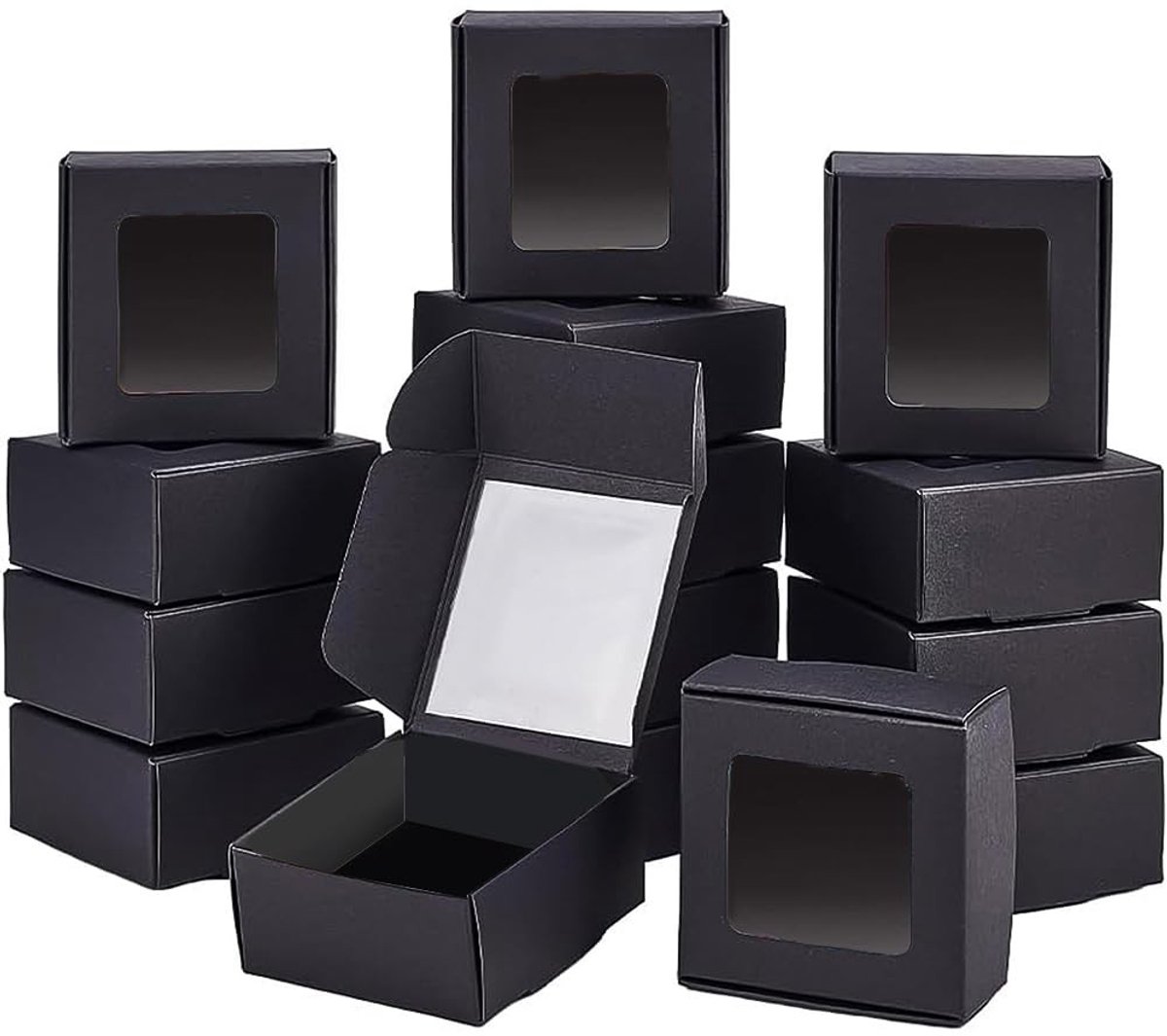 Dailygoods- Kraftpapieren Dozen 100 Stuks - Geschenkdozen met Deksel - Cadeauverpakking voor Huwelijksgeschenken - Transparante Vensters - 6,5 x 6,5 x 3 cm - Eenvoudig te Monteren