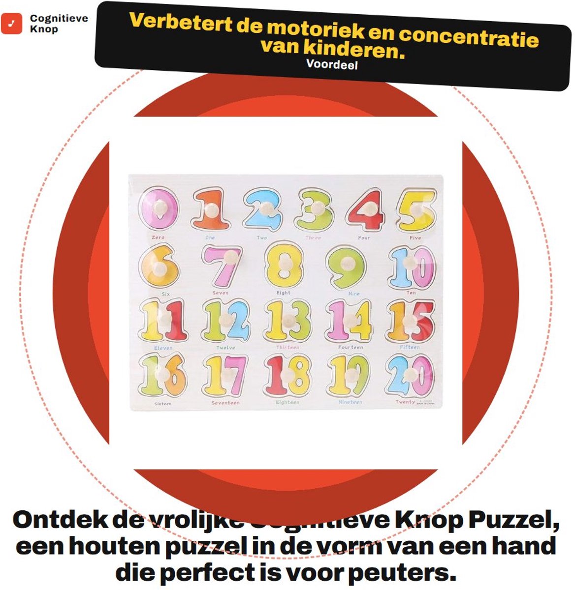 Dailygoods- Houten Puzzel Educatief Speelgoed - Cognitieve Knop Puzzel - Vormenstoof - Dier/Nummer/Frucht - 30 x 22,5 cm - Interactief Spel