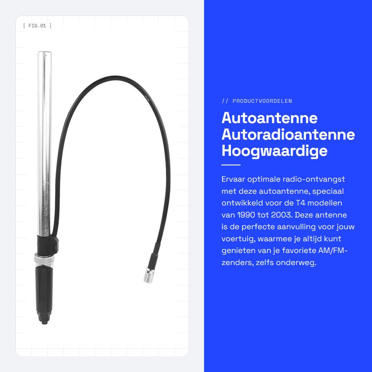 Dailygoods- Autoantenne Universeel - Aluminium Antenne - Passend voor T4 1990-2003 - AM/FM Signaalontvangst - Lichtgewicht 130g - Vervangingsonderdeel - Radioantenne