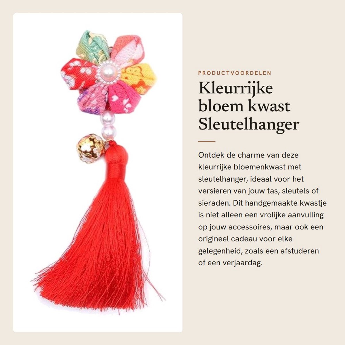Dailygoods- Bloemkwast Kleurrijk - Sleutelhanger - Tas Hanger - Sieraden - Auto-accessoires - Handgemaakt - Teryleen 8 cm