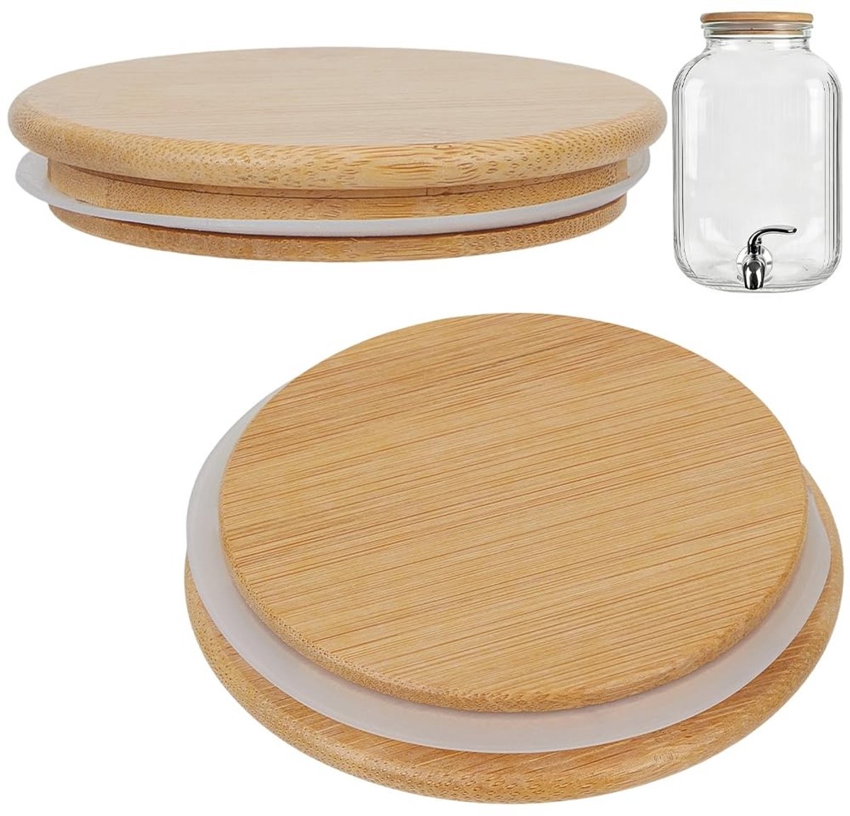 Dailygoods - 2 Stuks Bamboe Deksels met Siliconen Seals voor Mason Jars