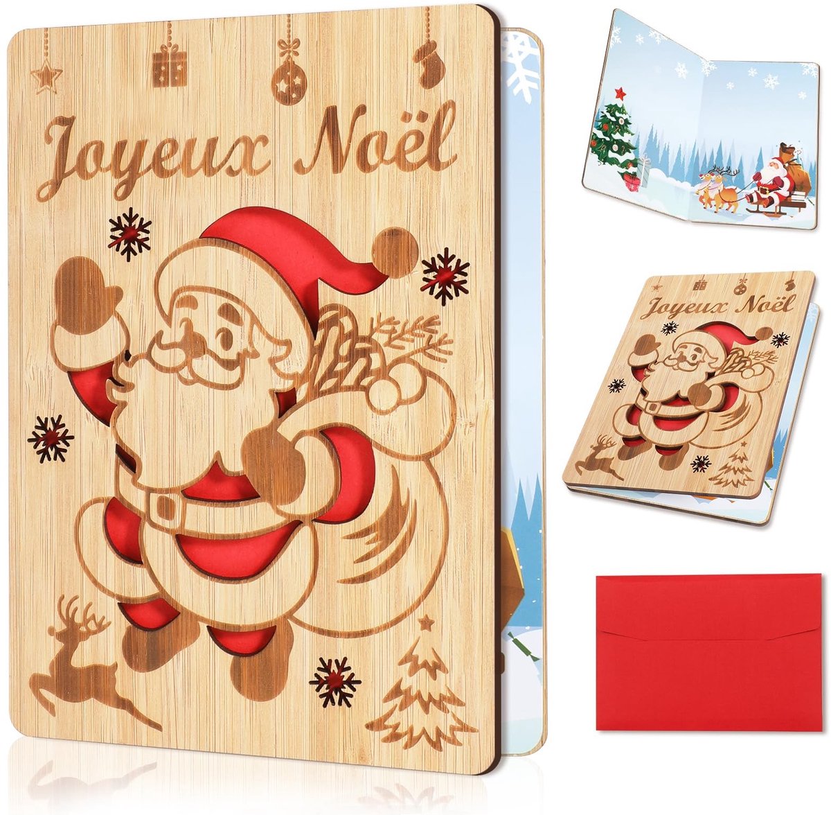 Dailygoods- Kerstkaarten Set - Wenskaarten voor Familie - Vrienden - Collega's - Houten Kaarten - Uniek Ontwerp