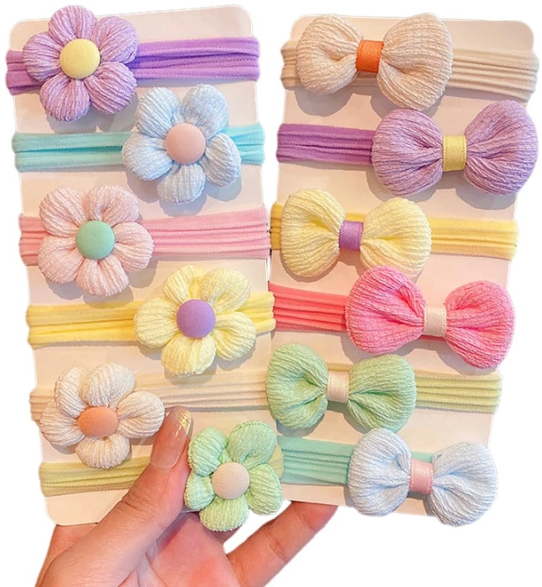 Dailygoods- Haarspelden 12 stuks - Zacht/katoen - Naadloos - Voor meisjes - Kleurrijk - Charmant design - Haarelastiekjes