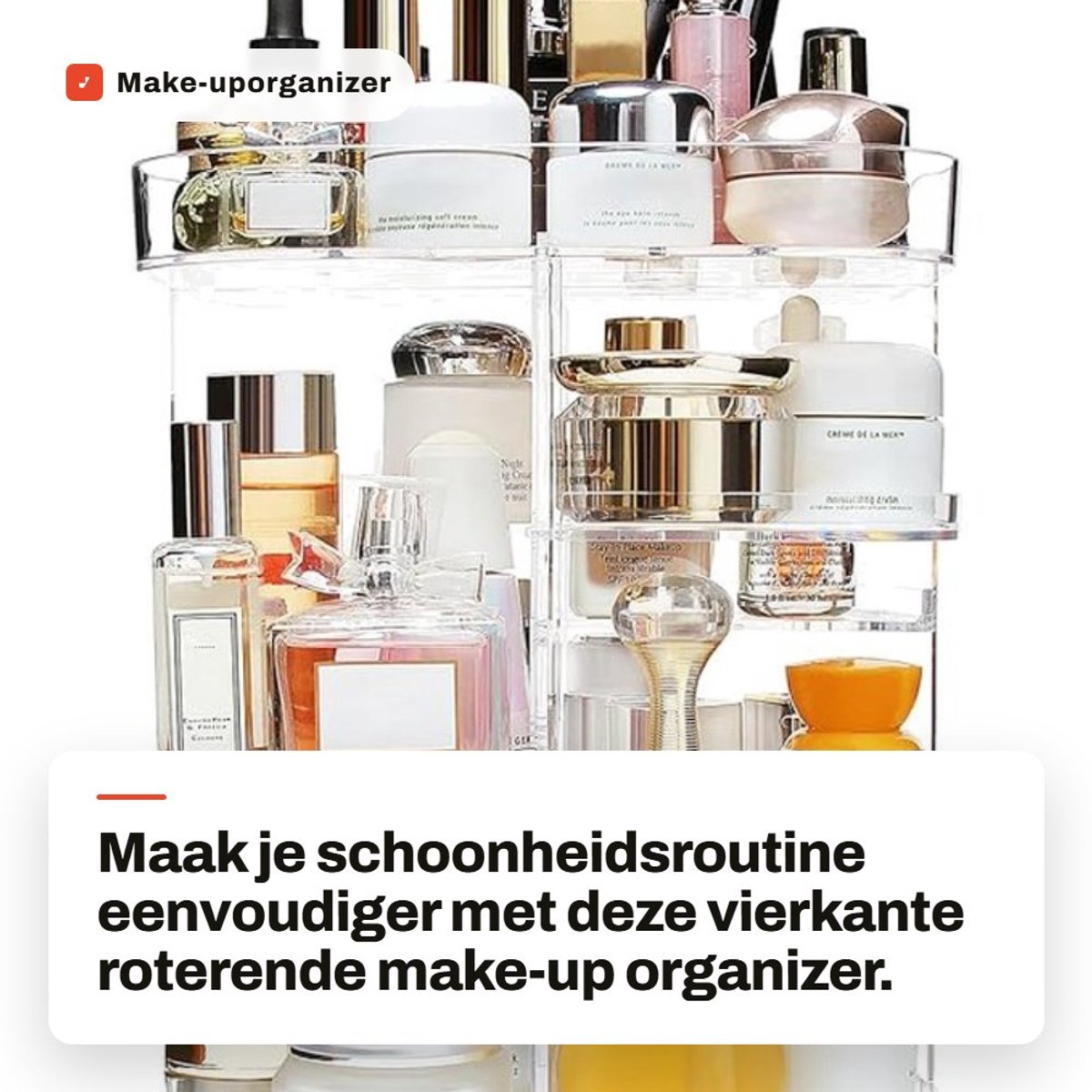 Dailygoods- Make-uporganizer 360 graden draaibaar - Cosmetica Koffer - Opbergrek - Verstelbaar - Grote Capaciteit - Vierkant - Cosmetica Organizer