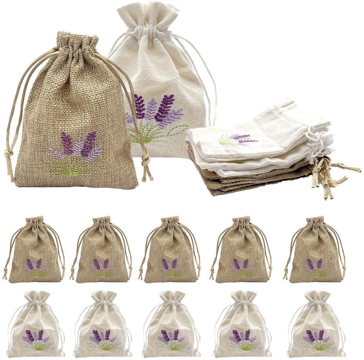 Dailygoods- Lavendelzakjes 12 stuks - Katoenen/Linnen Zakjes - Geurzakjes voor Kledingkast - Cadeauzakjes - Perfecte Afmetingen - Hoogwaardige Materialen