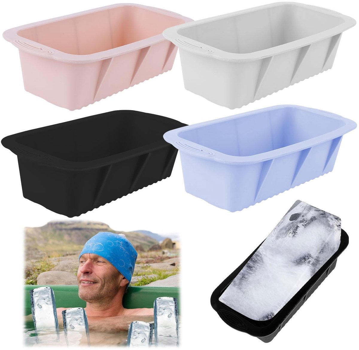 Dailygoods - IJsblokjesvormen - Siliconen - Herbruikbaar - Blauw, Roze, Grijs, Zwart - Grote ijsblokjes - Voor kamperen, vissen