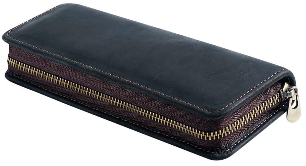 Dailygoods- Etui Lederen - Ritssluiting - Pennenhouder - Cosmetische Tas - Draagbaar - 9/2 Peninzetstukken - Handgenaaid - Pennentas
