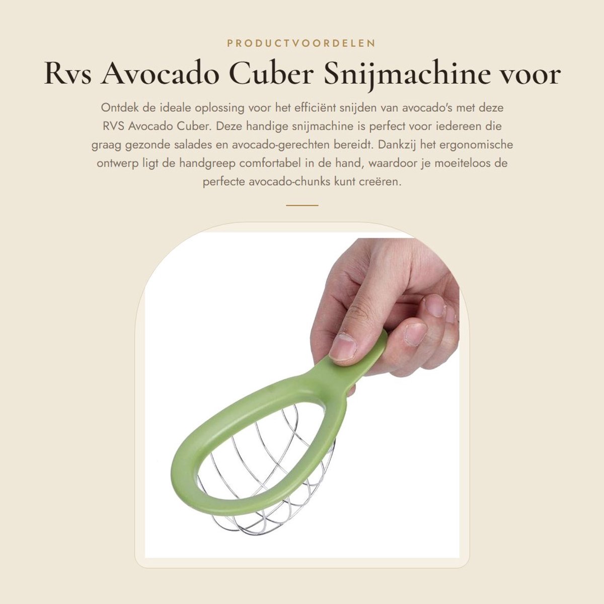 Dailygoods- Avocado Snijmachine Ergonomische Handgreep - RVS - Vaatwasserbestendig - Fruit Salade Gadget - Compact Ontwerp - Veilig en Smaakloos - Avocado Snijder