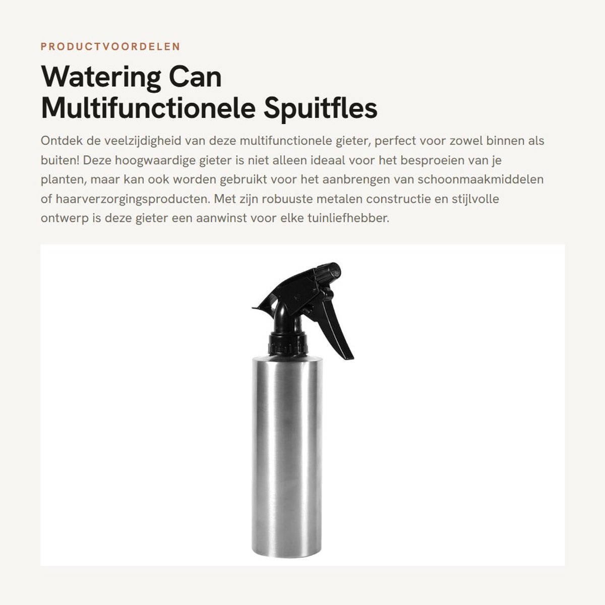 Dailygoods- Gieter 250ml - Roestvrij Staal - Multifunctioneel - Spuitkop - Binnen/Buiten - Gemakkelijk te Gebruiken - Sprayfles