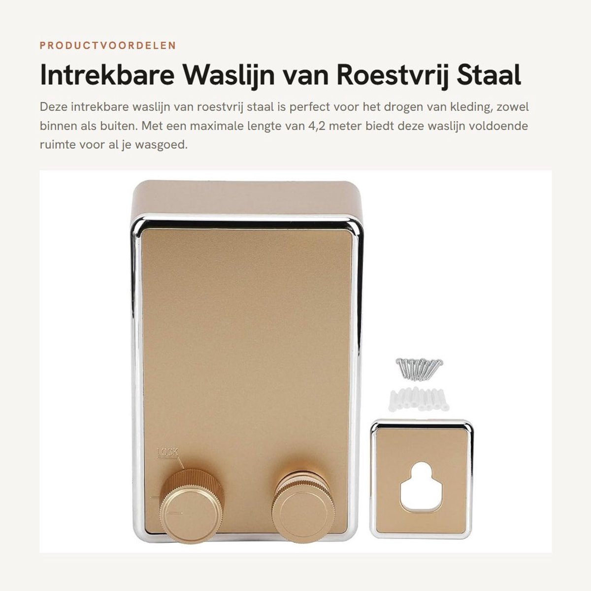 Dailygoods- Waslijn Uittrekbaar - Wanddroogrek - Roestvrij Staal - Max. Belasting 20 kg - 4,2 Meter - Modern Design - Kledinglijn