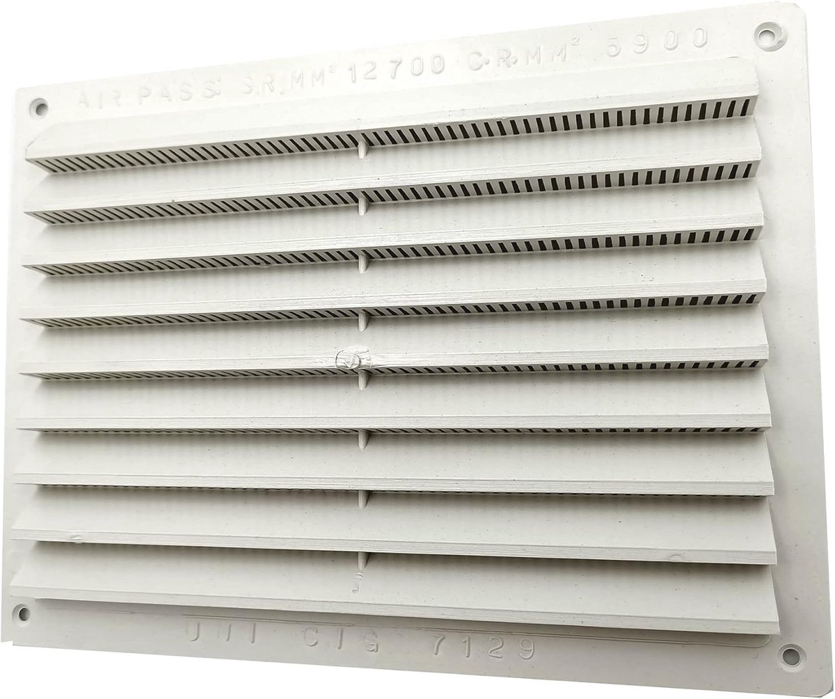 Ventilatierooster Kunststof - Ventilatie rooster - Luchtstroom Verbeteren - Met Insectennet - 150 x 200 mm - Wit