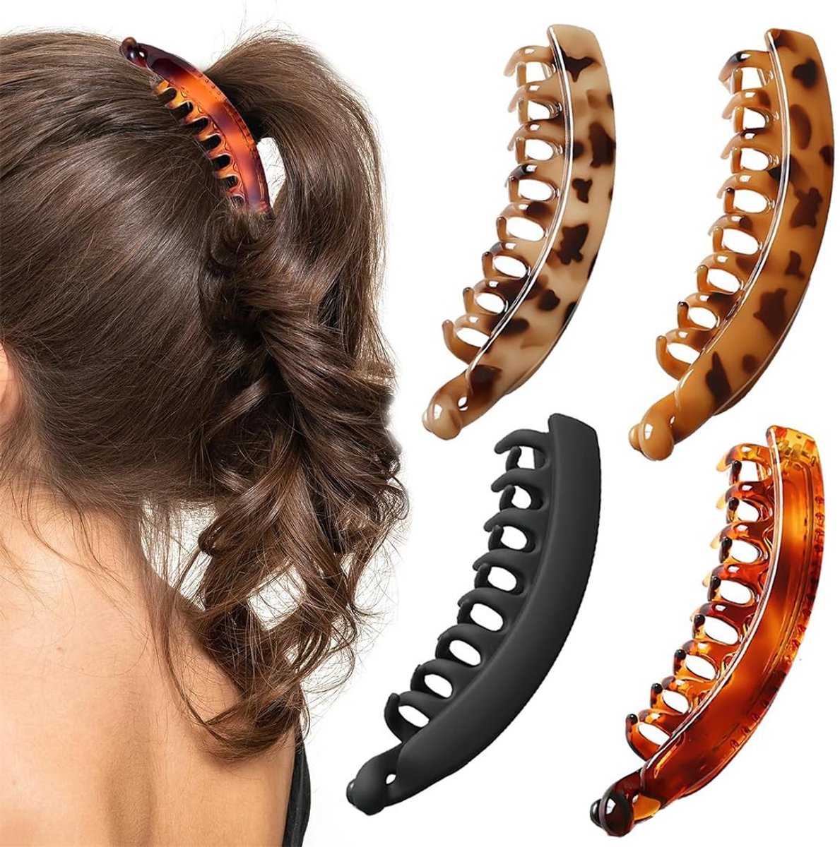 Dailygoods- Bananenhaarspeld - 4 Stuks - Grote Bananenhaarspelden - Haarclips Dames - Trendy Paardenstaarten - Hoogwaardig Kunststof - Duurzaam - Haarclip