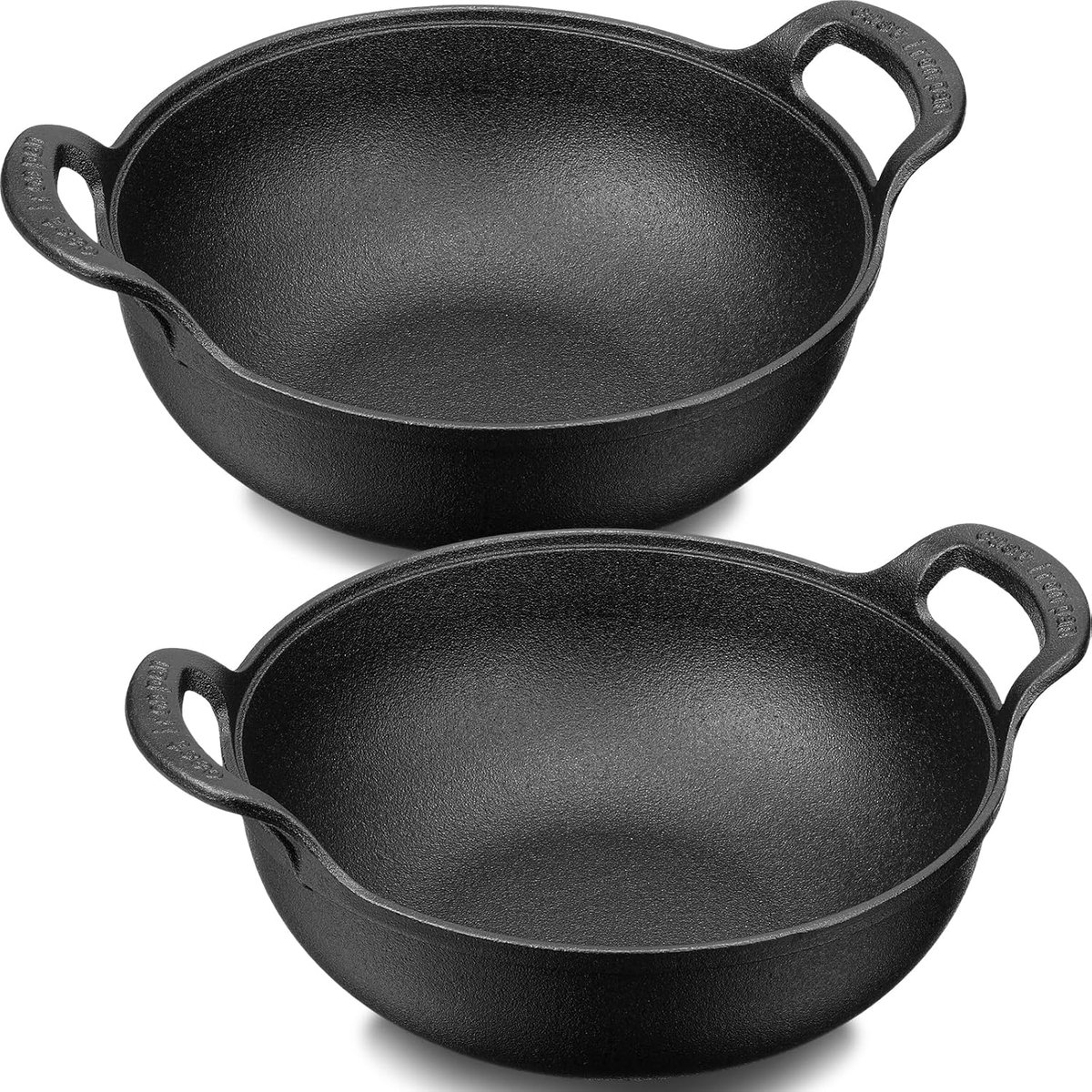 Gietijzeren Wok Koekenpan Roerbakken en Grillen Natuurlijke Antiaanbaklaag 2 Sets 25cm Zwart