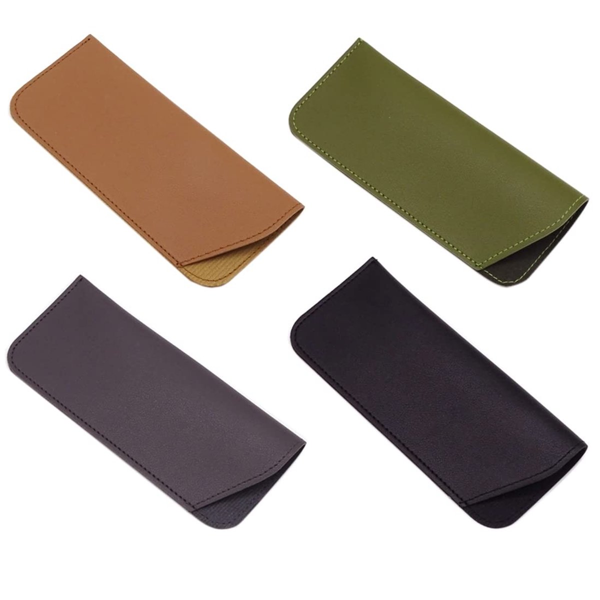 Dailygoods- Brillenkoker 4 stuks - PU Lederen - Zachte Hoes - Lichtgewicht - Bescherming tegen Krassen - Afmetingen 157 mm x 65 mm - Brillentasje