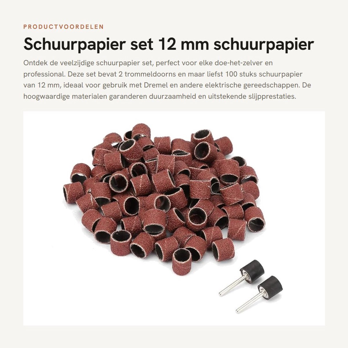Dailygoods - Schuurpapier set - 12 mm schuurpapier - Slijpbit en trommeldoorns - 2 stuks en 100 stuks - Perfect voor Dremel en elektrisch gereedschap...