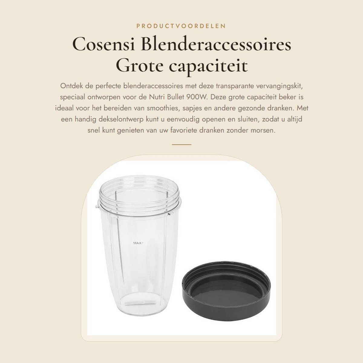 Dailygoods- Blenderonderdelen Grote Capaciteit - Vervangingskit - PC Beker met Deksel - Antislip - Vaatwasmachinebestendig - Duurzaam en Stevig - Blenderbeker