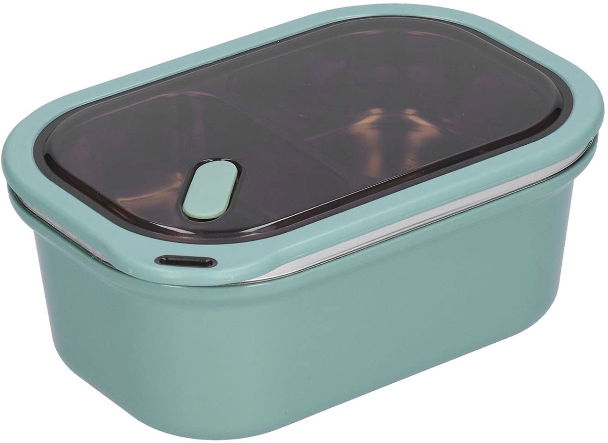 Dailygoods- Lunchbox 1,2 l - Roestvrij Stalen 2-Laagse Box - Luchtdichte Voedselcontainer - 2 Aparte Vakken - Draagbaar - 20 x 14 x 8 cm