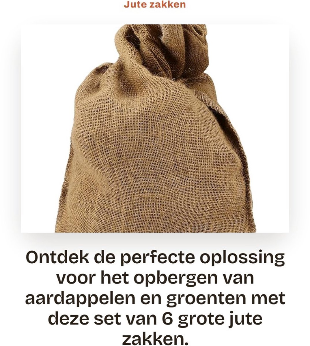 Dailygoods- Jute Zak Grote 50 x 80 cm - Aardappelopbergzak - Groentezak - Voor Uien en Aardappelen - Schimmelbestendig - Houdt 25 kg - Opbergzak