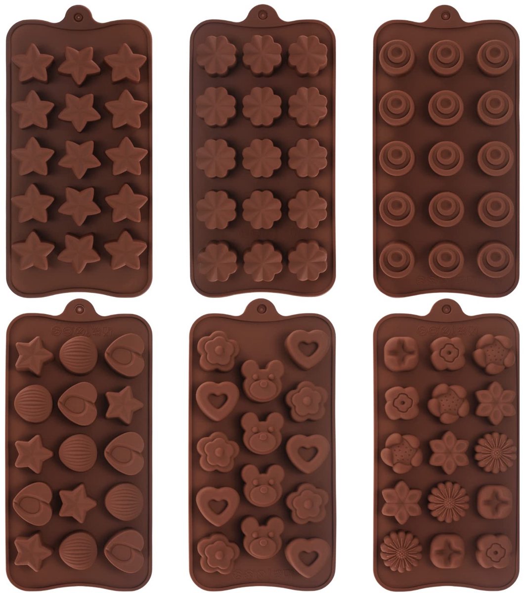 Dailygoods- Siliconen Chocoladevormen 6 Stuks - Bakvormset - Voedselveilige Silicone - Flexibel - Geschikt voor Oven/Vriezer - Donkerbruin - Bakvorm