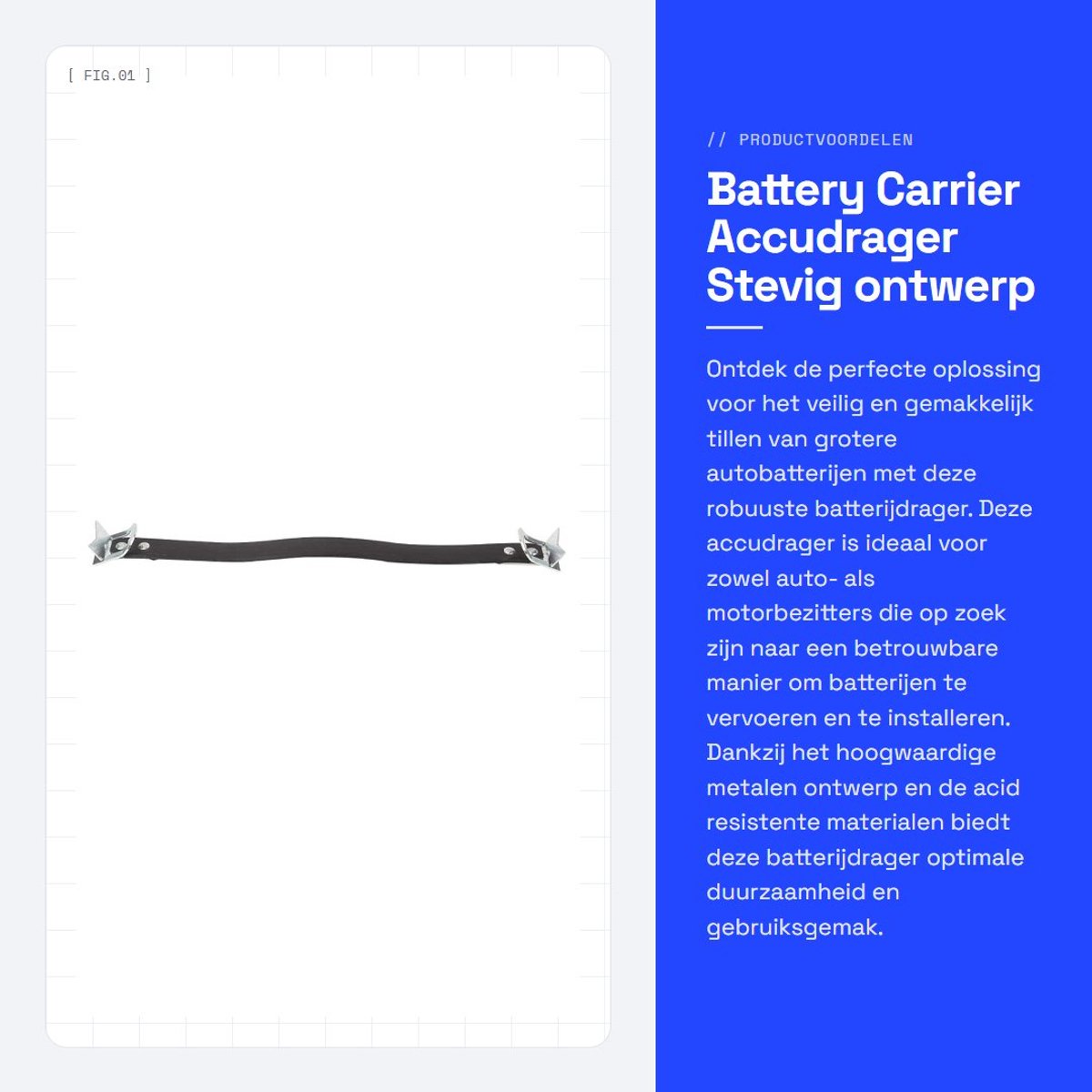 Dailygoods - Battery Carrier - Accudrager - Stevig ontwerp voor grotere accu's - Zwart - Accu houder - Perfect voor auto en motor - Compact formaat