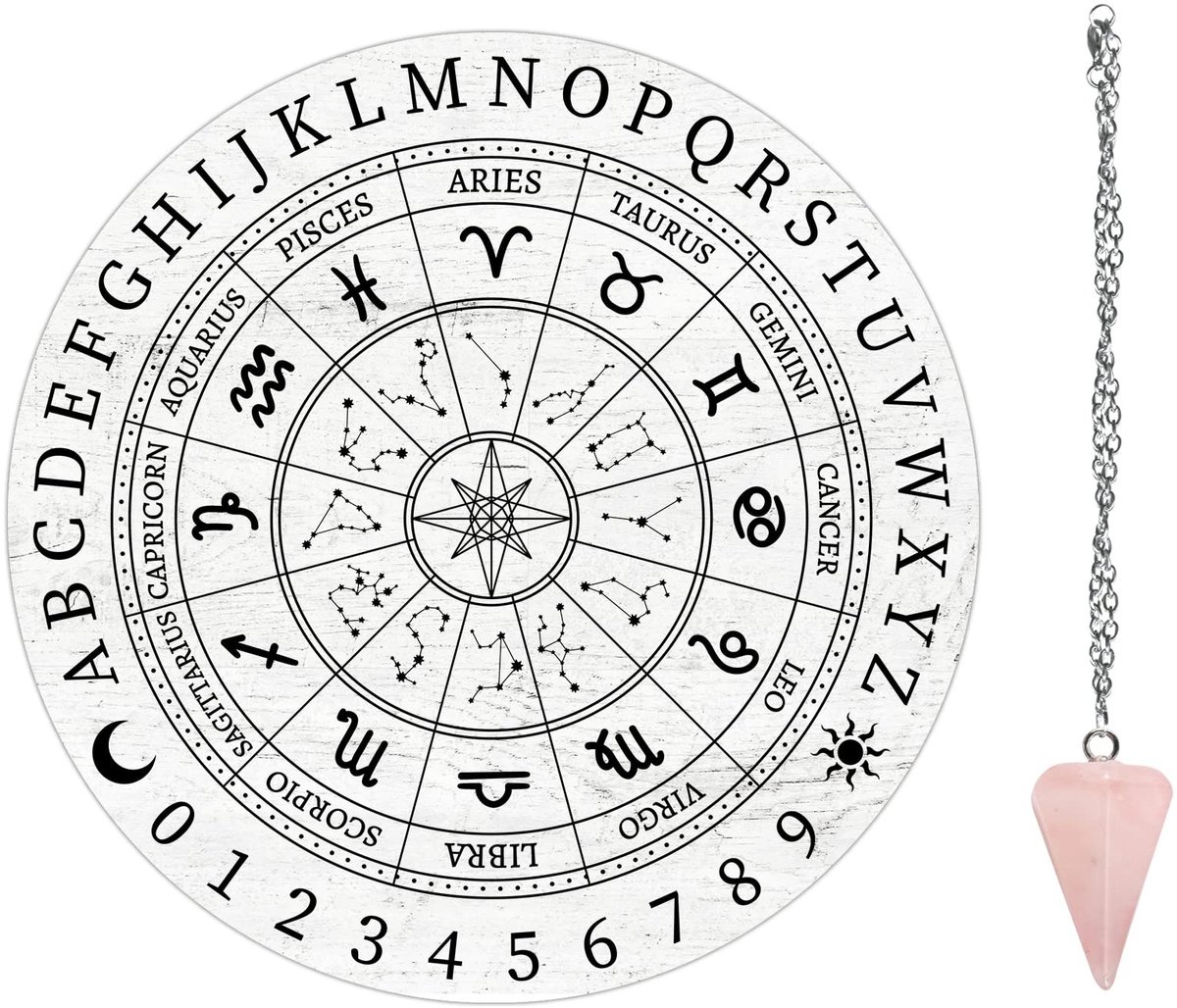 Dailygoods- Pendelbord Houten Design - Astrologische Tekens - Kristallen Pendel - Wichelro