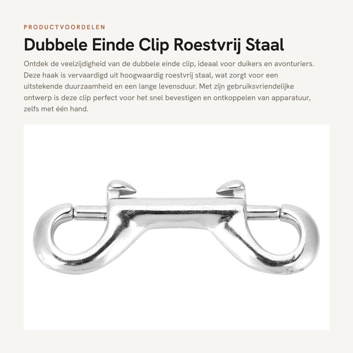 Dailygoods- Haak Dubbel Einde - Roestvrij Staal - Duurzaam - Bevestigingsmiddel - Corrosiebestendig - Eenvoudig te gebruiken met één hand - Karabijnhaak