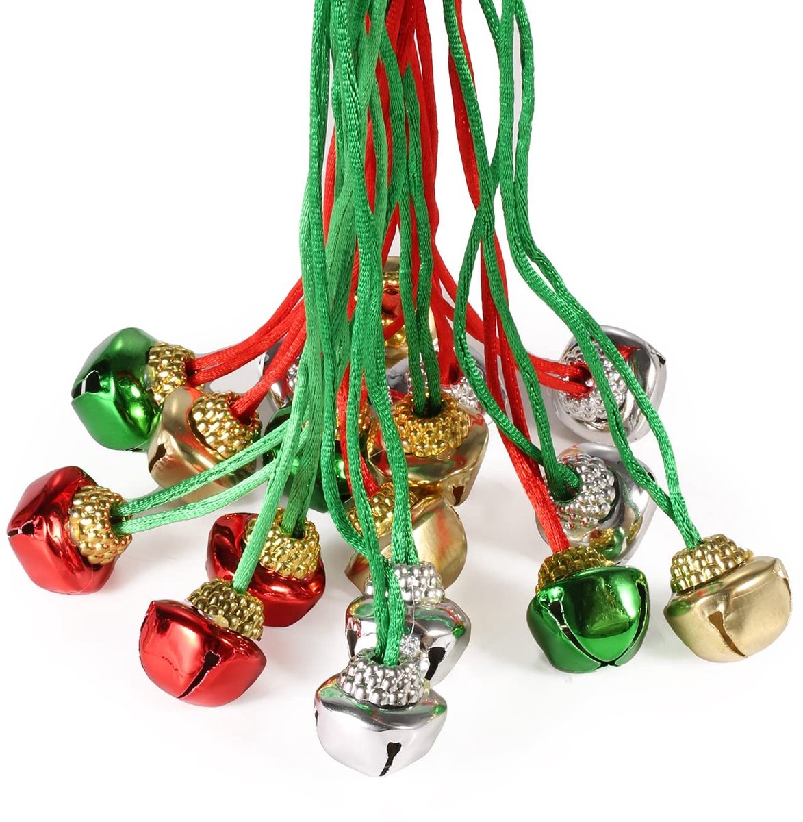 Dailygoods- Jingle Bells 60 Stuks - Kerstbel Kettingen - Kleurrijk - Staal/Touw - Lichtgewicht - Geschikt voor Kerstdecoratie