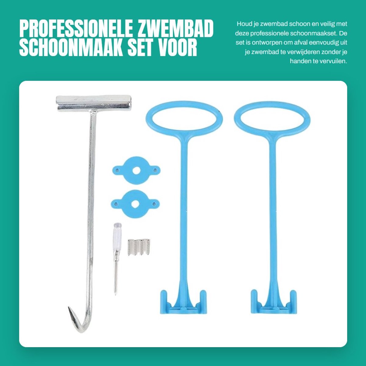 Dailygoods- Zwembad Schoonmaak Set Professionele Hark - Skimmermand - Duurzaam Materiaal - Veilig Opruimen - Eenvoudige Installatie - Accessoire voor Zwembadonderhoud - Skimmer