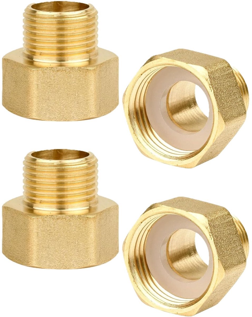 Dailygoods - Reductie-adapters - Verloopstuk 3/4 Inch tot 1/2 Inch - Hoogwaardige messing kwaliteit - 4 stuks - Wateraansluiting - Geschikt voor buize...