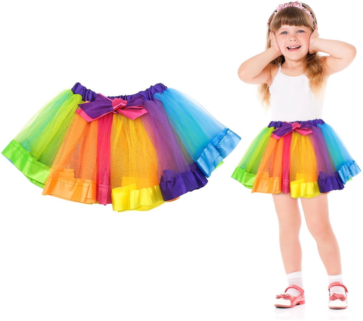 Dailygoods- Tutu Rok Regenboog - Gelaagd - Kleurrijk - Voor Volwassenen - Ballet Dans Rok - Lengte 32 cm - Feestrok