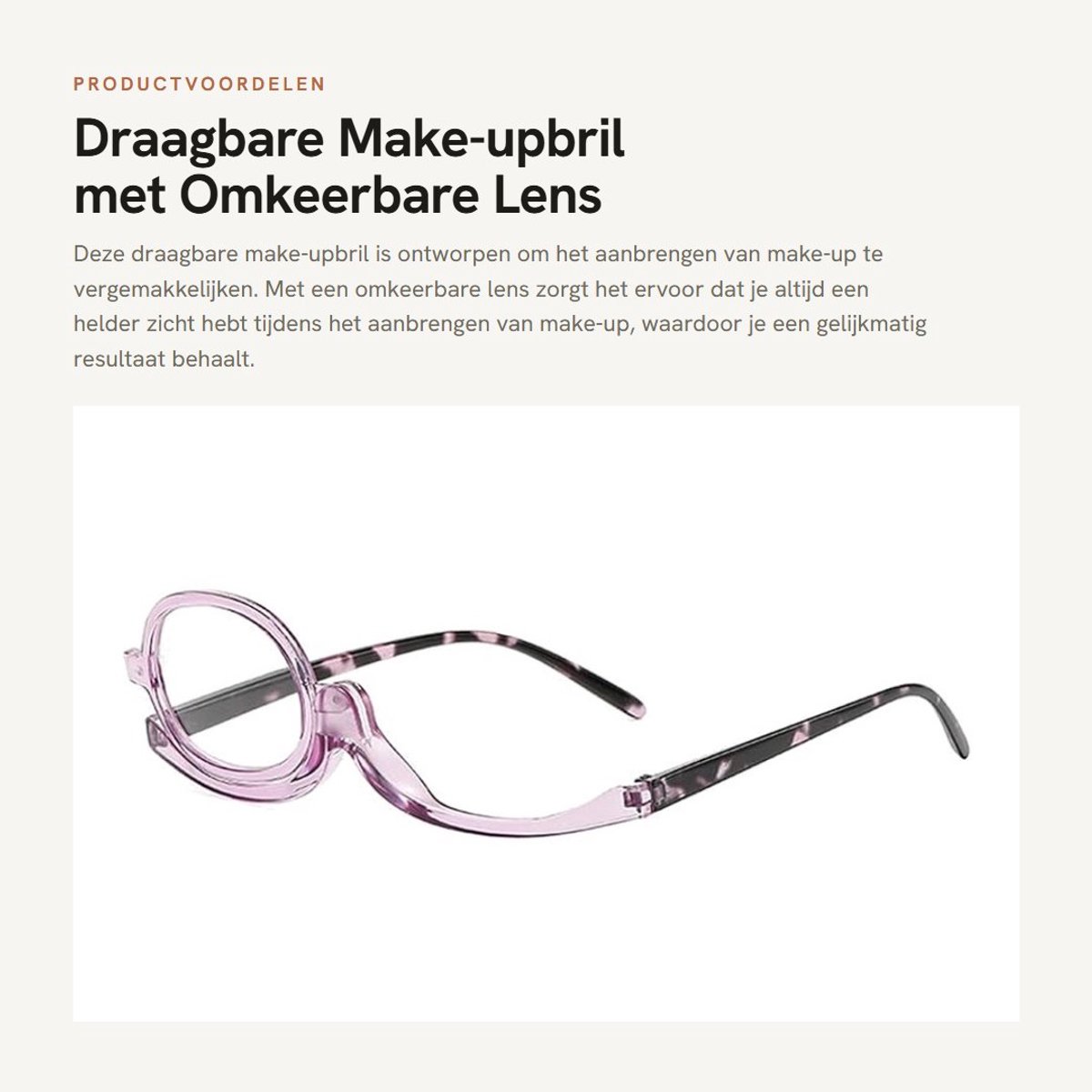 Dailygoods- Make-upbril met sterkte - Opvouwbare make-upbril - Draagbare make-upbril - Roterende lens - Lichtgewicht frame - Breukvast materiaal - Cosmetische Bril