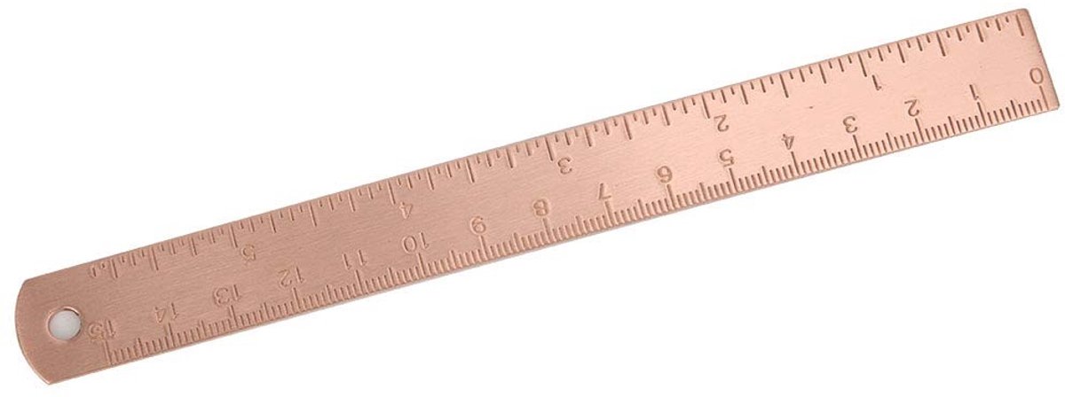 Dailygoods- Koperlineaal 150 mm - Roestvrij Staal - Meetlat - Bookmark - Tekenaccessoire - Dun en Lichtgewicht