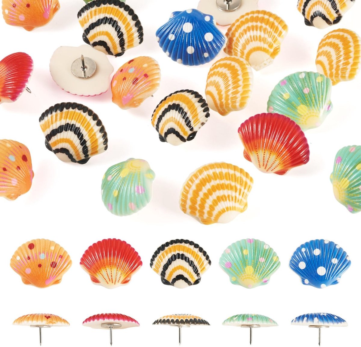 Dailygoods- Pushpins 20 Stuks - Schelpvormige Hars - Decoratieve Duimspijkers - Lichtgewicht en Waterdicht - Voor Kurk en Papier - Ongeveer 15,3 mm