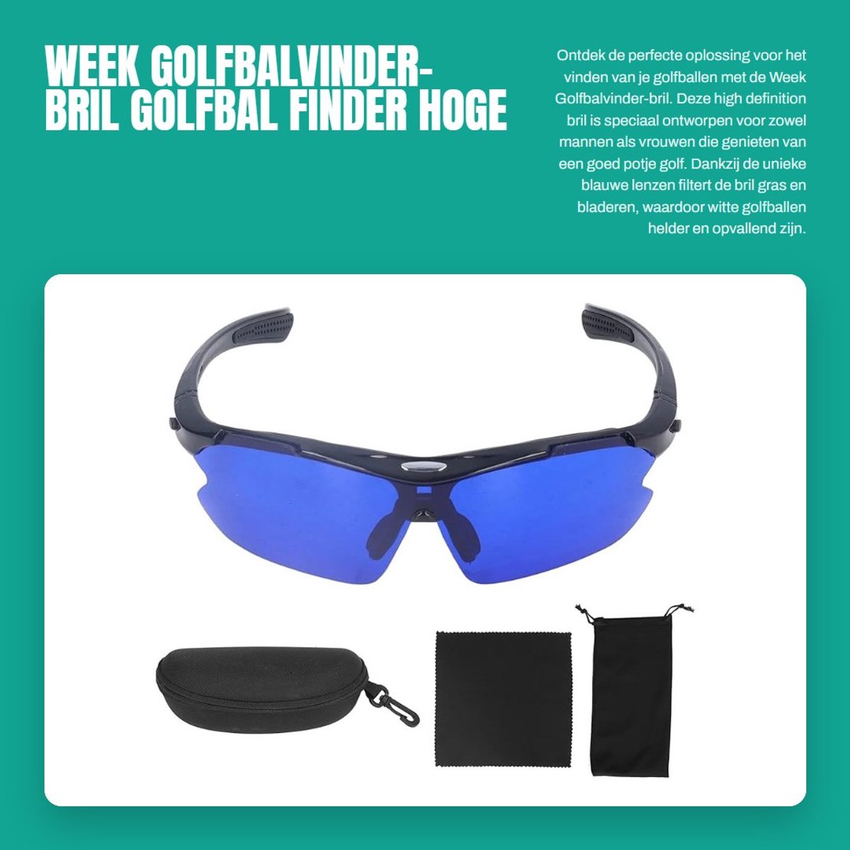 Dailygoods- Golfbalvinder Bril - Hoge Definitie Lens - Golfbal Finder - Vermindert Verlies - Inclusief Opbergtas - Lichtgewicht 135g - Golfzoekbril