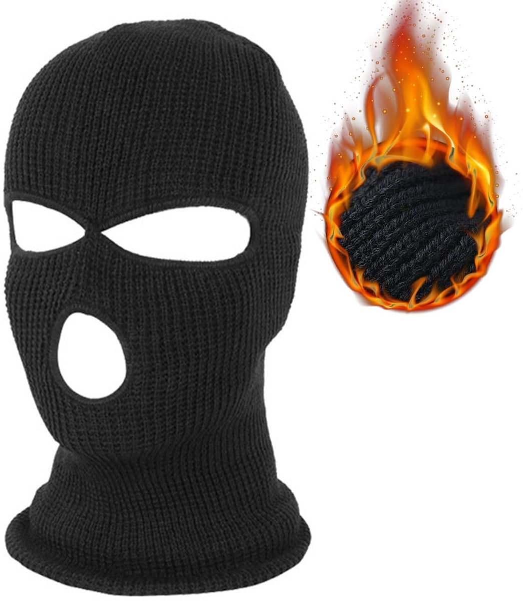 Dailygoods- Bivakmuts 3 Gaten - Gebreide Bivakmuts - Thermo-Gezichtsbescherming - Skimasker - Zwart - Polyester Materiaal