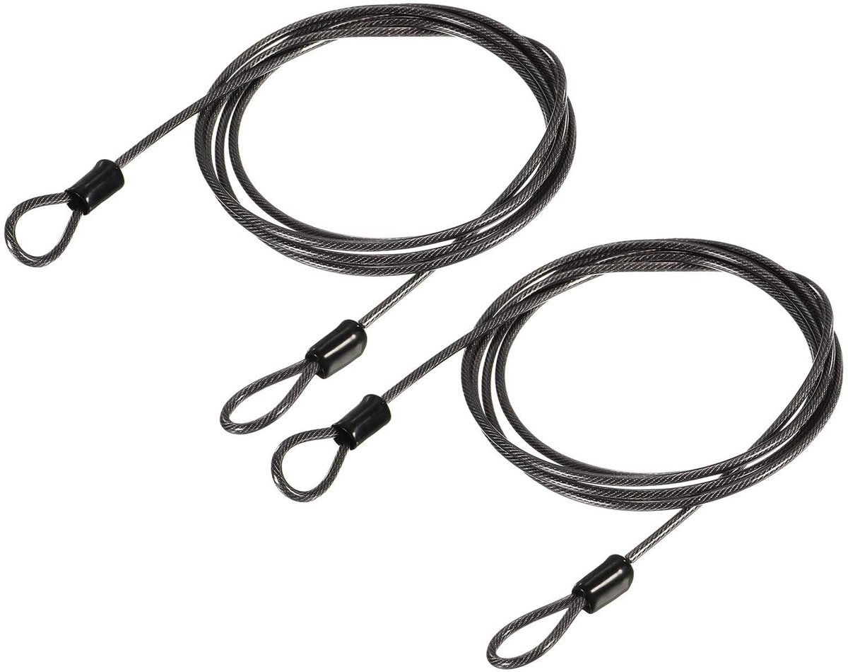 Dailygoods- Veiligheidskabel 2,5 mm x 1,5 m - Stalen Kabel - Gecoat - Dubbele Lus - Flexibel Beveiligingsslot - Weerbestendig - Beveiligingskabel