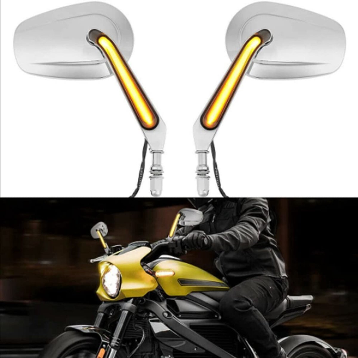 Dailygoods - 2 motorspiegel - Verstelbare achteruitkijkspiegel - Aluminium - HD-zilver - LED-knipperlichten - Geschikt voor diverse voertuigen