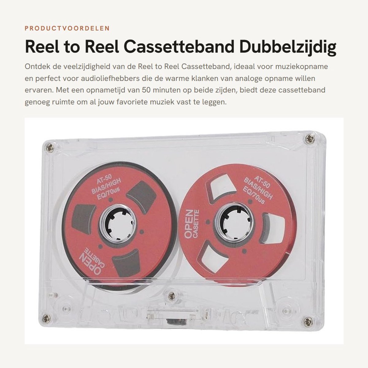 Dailygoods- Audiocassetteband Dubbelzijdig - Metalen Cassetteband - 50 Minuten Opnametijd - Transparante Doos - Ideaal voor Muziekopname - Compact formaat - Geluidsopname