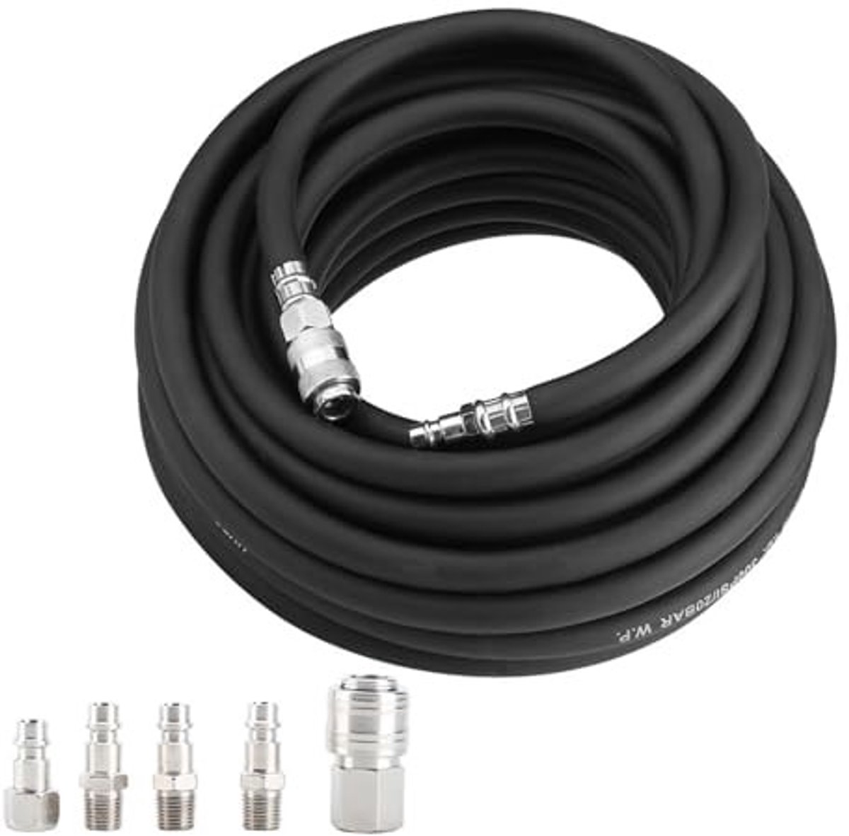 Dailygoods- Persluchtslang Uittrekbaar 15 m - Maximale Barstdruk 900 psi - Veiligheidsslang met Snelkoppeling - Robuuste Rubberconstructie - Flexibel voor Koude Temperaturen - Luchtcompressorslang