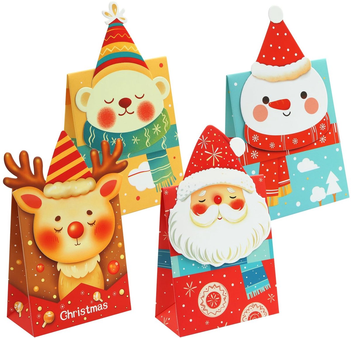 Dailygoods- Geschenkdozen 3D DIY - 8 stuks - Kerstman/Sneeuwpop/Rendier/Beer - Feestartikelen - Vakantiedecoraties - Dikke cardstock - Cadeauverpakking