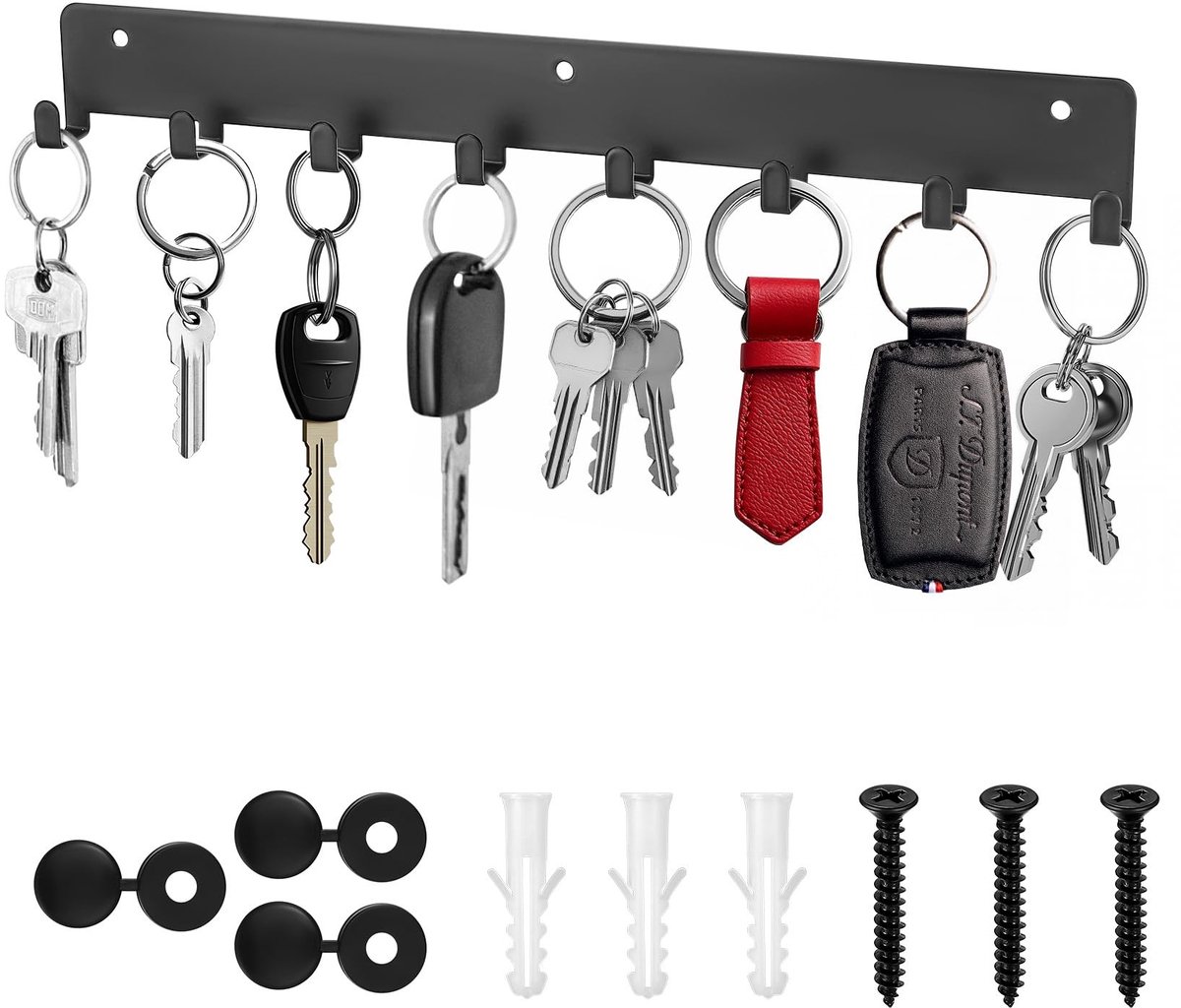 Dailygoods- Sleutelhanger - Zwart Stalen Sleutelhanger - 8 Haken - Duurzaam - Schokbestendig - Voor Hal/Keuken/Slaapkamer