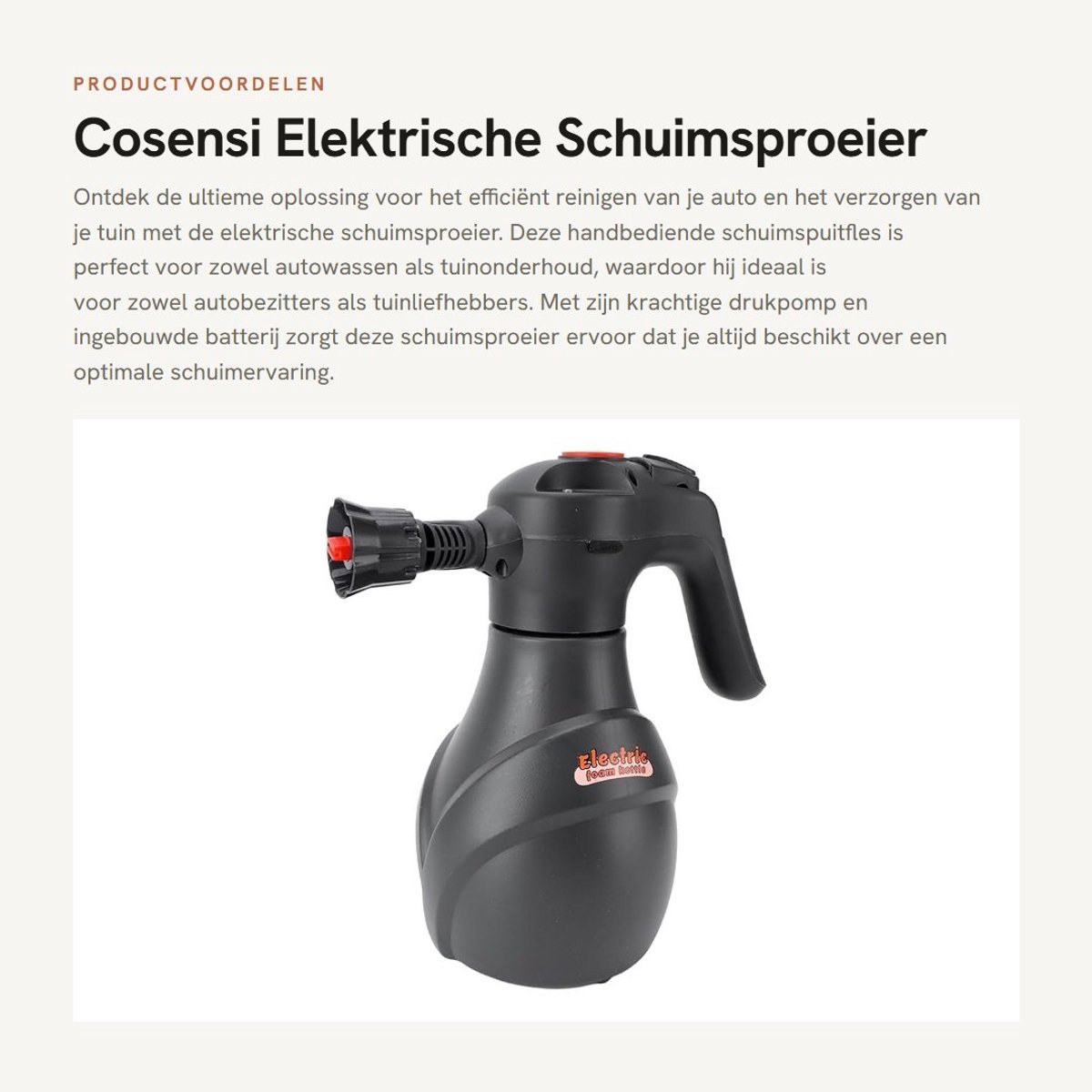 Dailygoods - Elektrische Schuimsproeier - Handbediende Schuimspuitfles - Voor Autowassen en Tuinieren - Inclusief Accessoires - Ideaal voor Autoschoon...