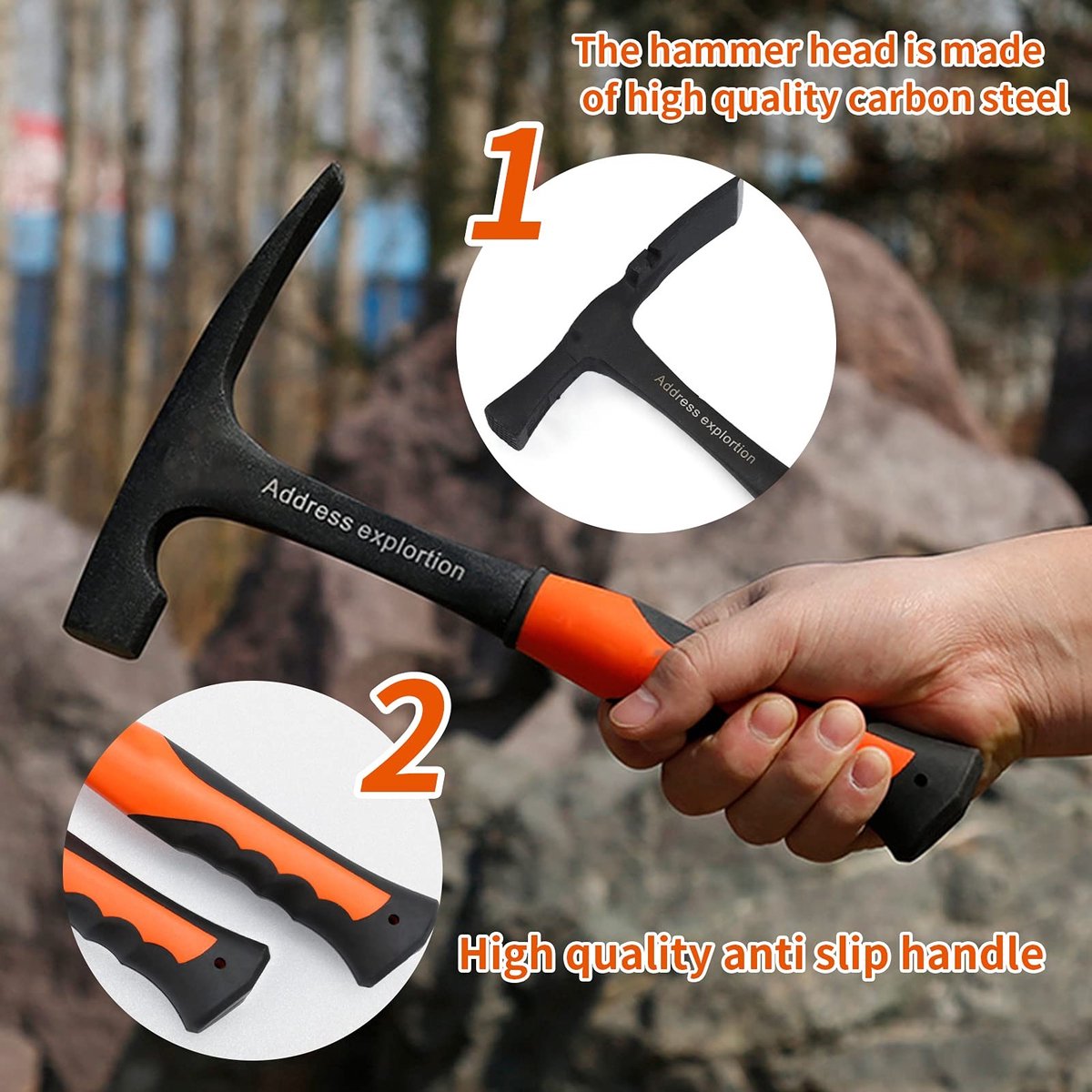 Dailygoods- Geologische Hamer Professionele Onderzoekshamer - Steenhamer - Geologie/Mineralen Exploratie - Hoogwaardige Carbon Staal - TPR Coated Handvat - 285 mm Lengte