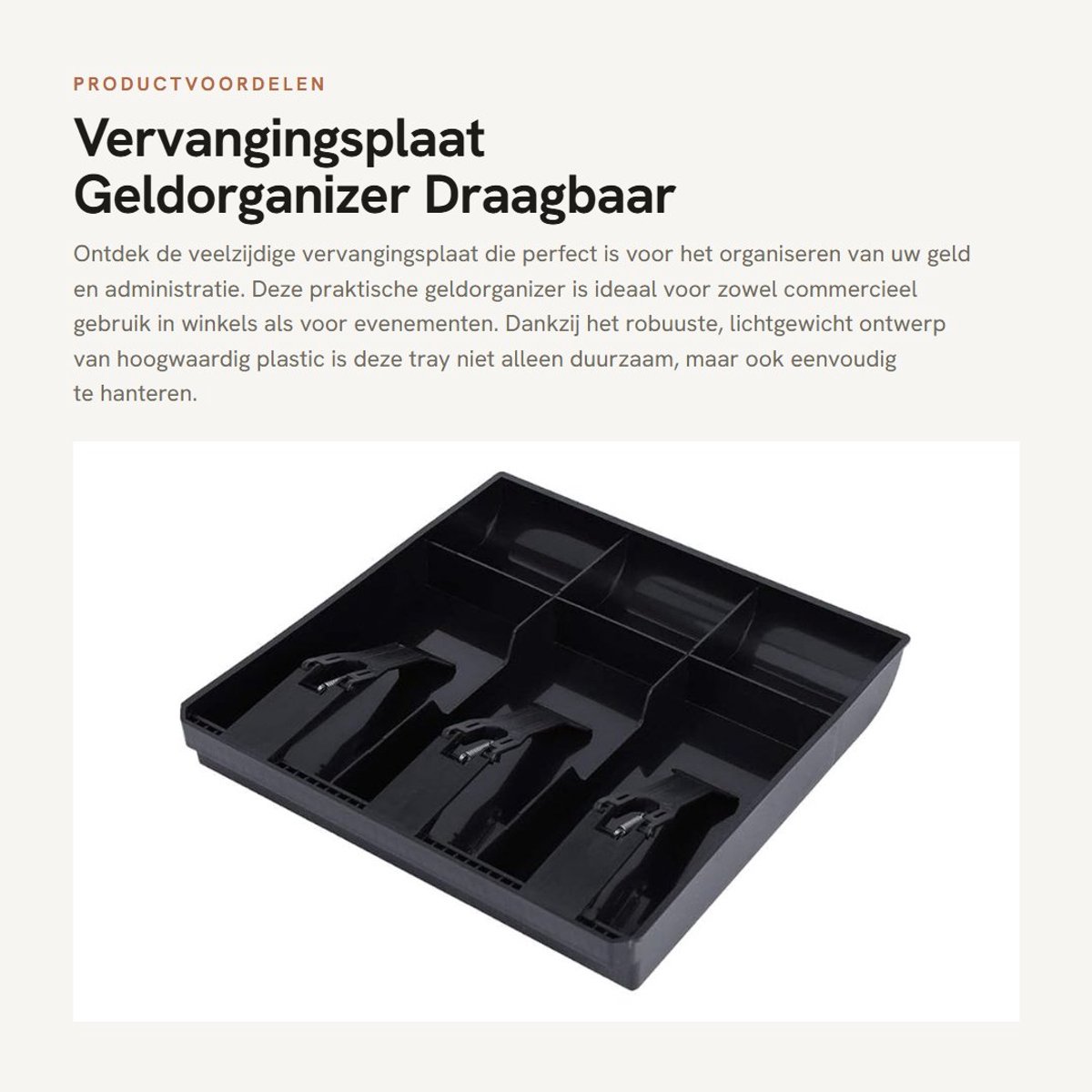 Dailygoods- Vervangtray - Hoogwaardige Kunststof - 3 Vakken Voor Briefgeld - 3 Vakken Voor Munten - Lichtgewicht - Schokbestendig - Eenvoudig Te Gebruiken - Geldlade