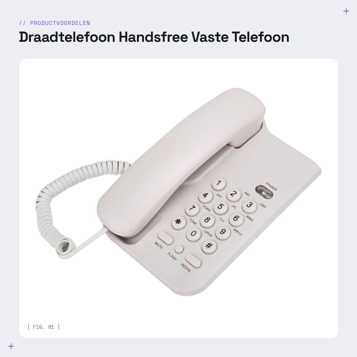 Dailygoods- Draadtelefoon grote knop - Vaste Telefoon - Handsfree Telefoon - Geschikt voor Thuisgebruik - Wandmontage - Materiaal ABS - Afmetingen 19x12,5x7,5cm
